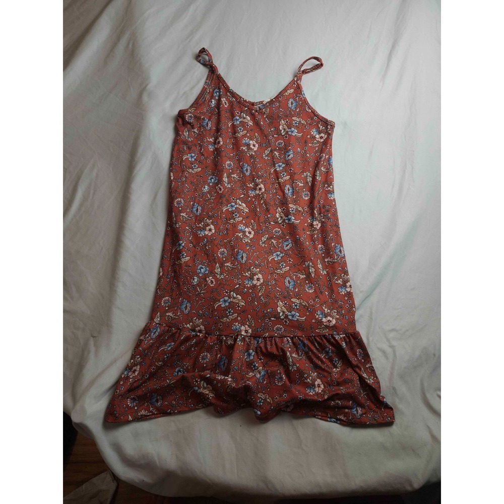 Wallflower Mini Dress Womens XS‎ Red Floral Drop Waist Ruffle Hem Sleeveless